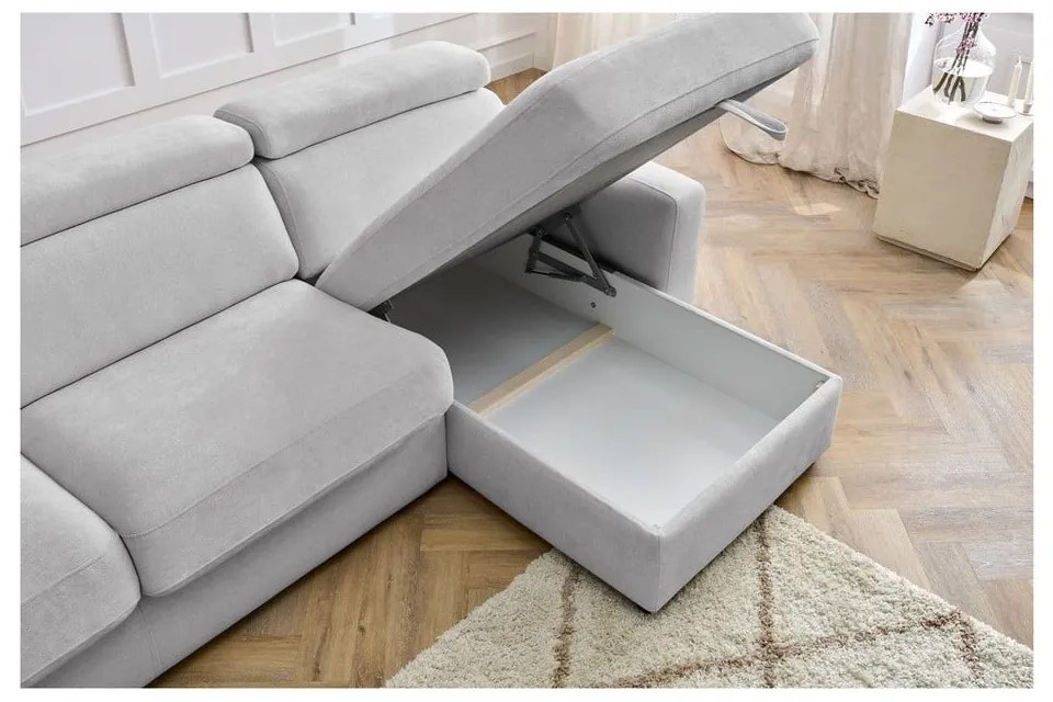 Világosszürke kinyitható sarokkanapé (variálható) Monaco – Bobochic Paris