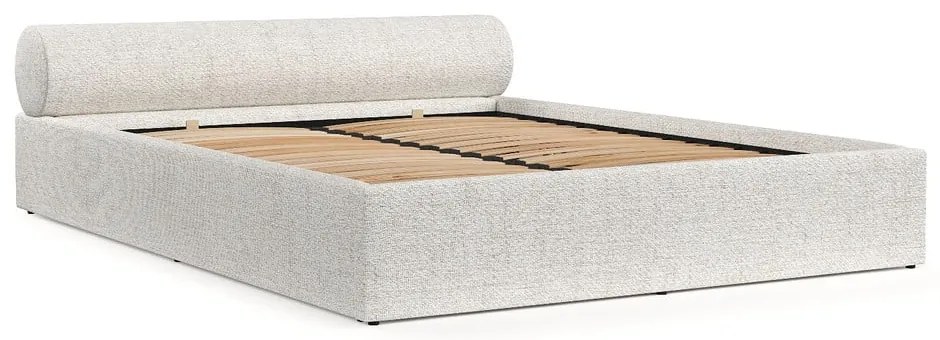 Krémszínű kárpitozott ágyneműtartós franciaágy ágyráccsal 200x200 cm Solvo – Maison de Rêve