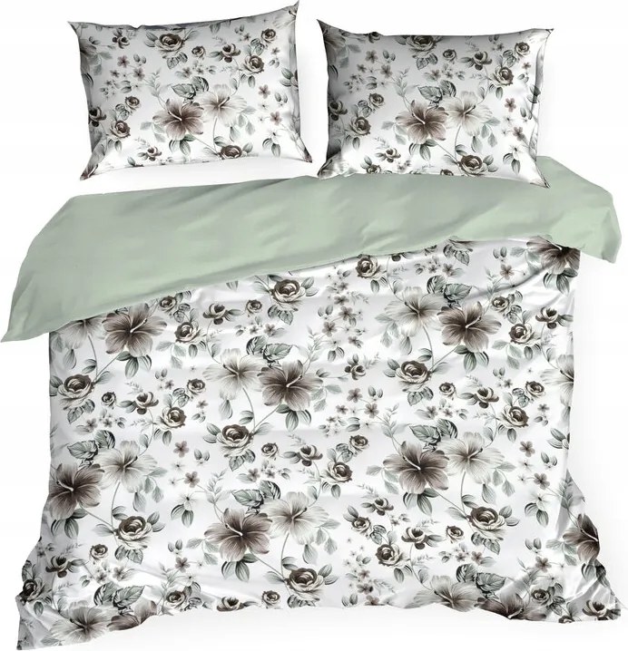 Szatén ágyneműhuzat 160x200 Spring fehér acél virágok