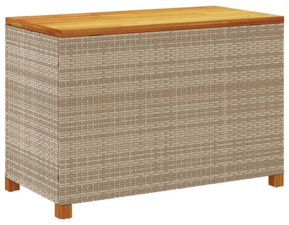 bézs polyrattan és akácfa kerti tárolóláda 110 x 55 x 63 cm
