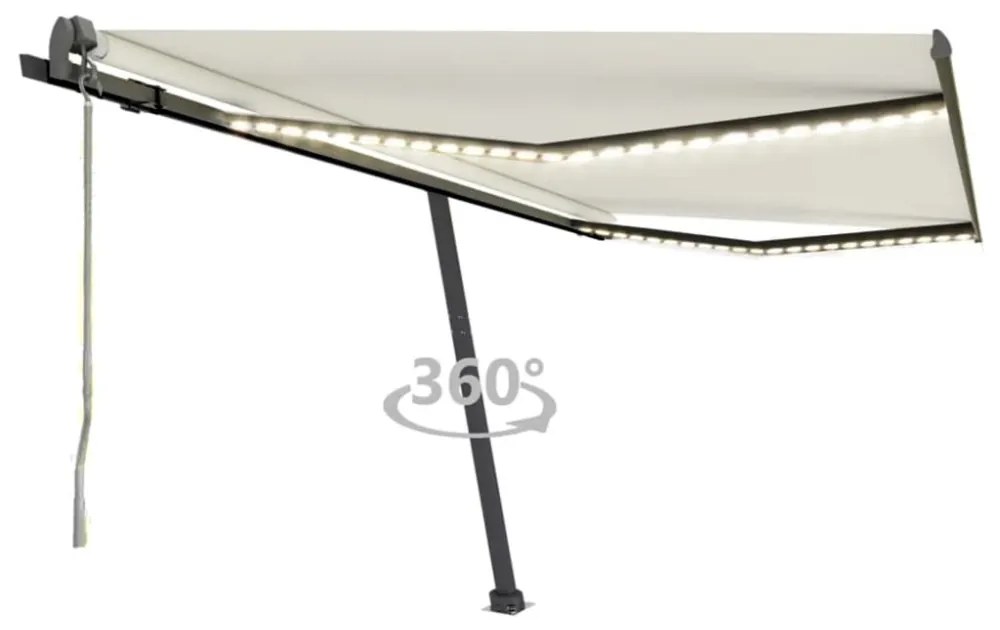 krémszínű automata szélérzékelős és LED-es napellenző 400x300cm
