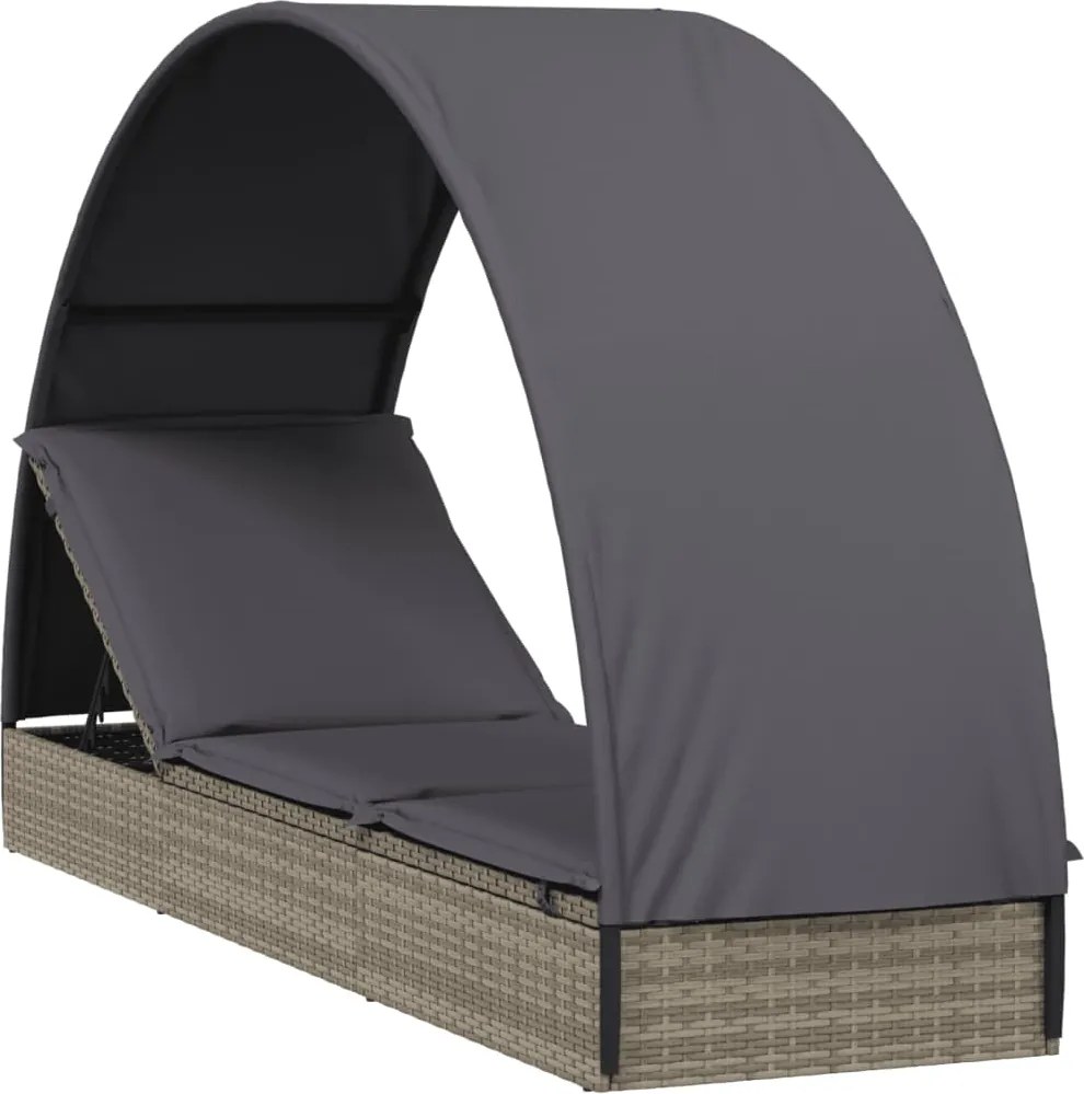 vidaXL szürke polyrattan napágy kerek tetővel 211 x 57 x 140 cm