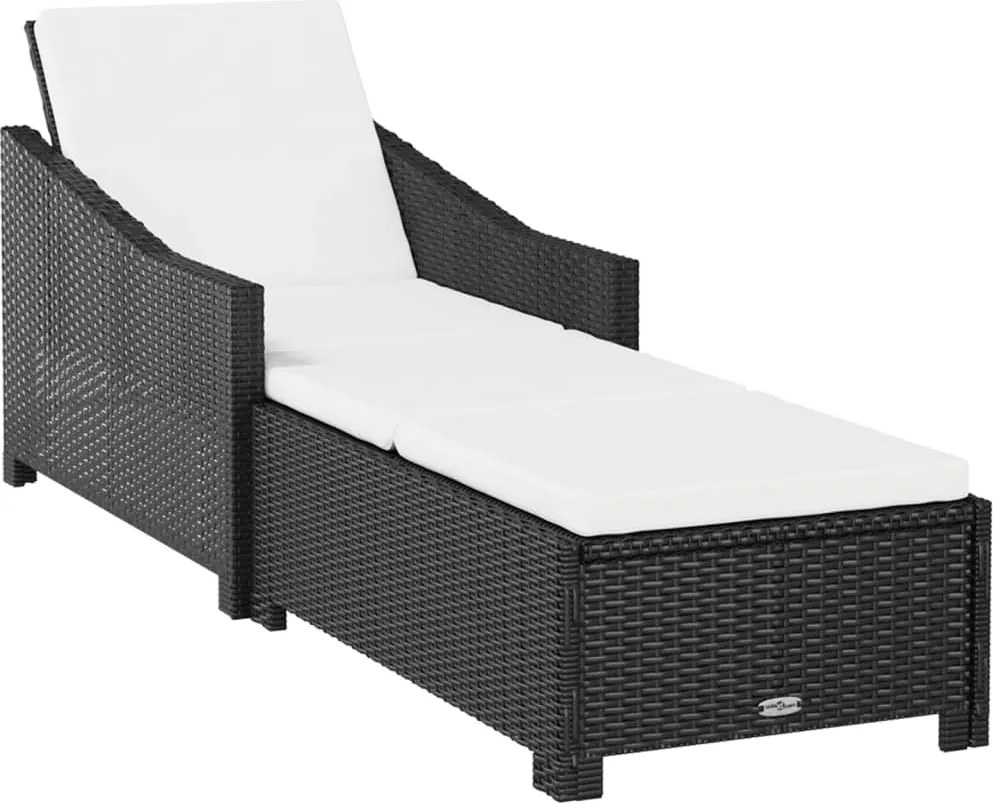 vidaXL fekete polyrattan napozóágy krémfehér párnával