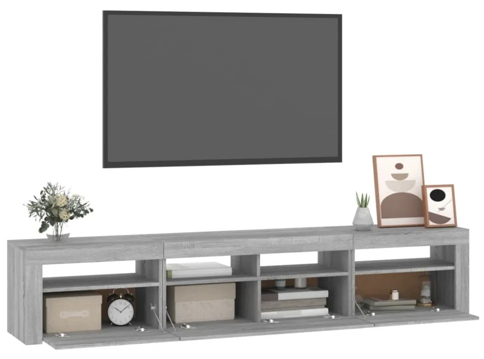 szürke sonoma színű TV-szekrény LED-lámpákkal 210x35x40 cm