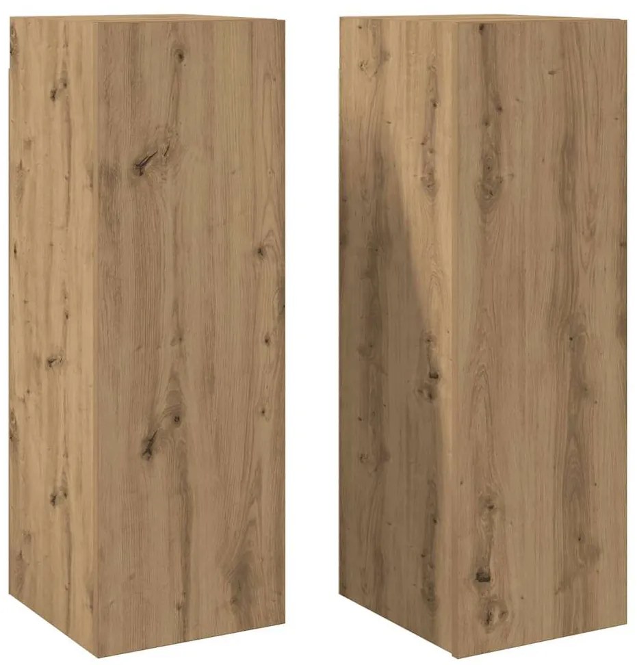 2 db kézműves tölgy színű szerelt fa TV-szekrény 30,5x30x90 cm