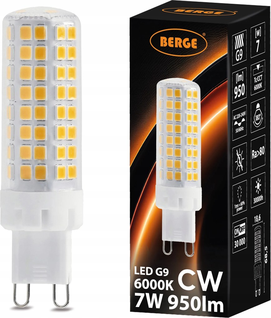 Led izzó G9 7W 950lm Hideg szín 6000K Hideg fehér Mennyezeti lámpákhoz