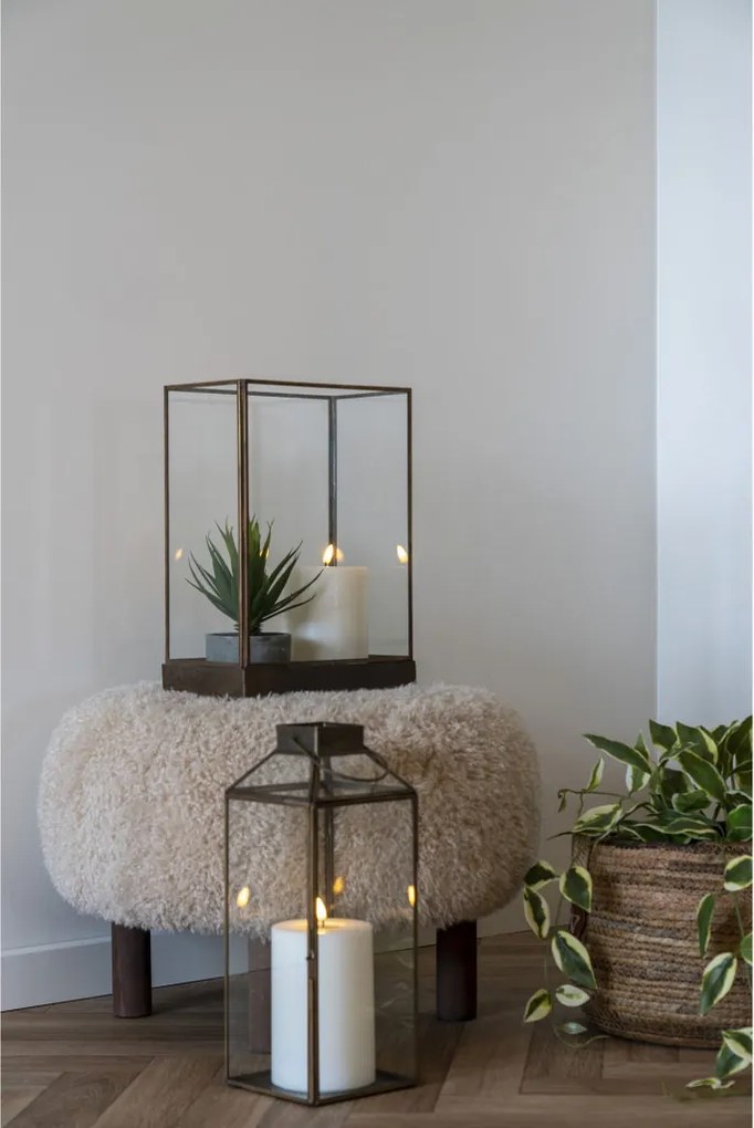 Manali dekorációs lámpás, fém/üveg, antik réz színű