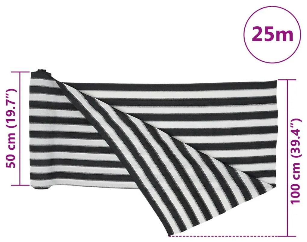 antracitszürke és fehér HDPE belátásgátló háló 1 x 25 m 75 g/m²