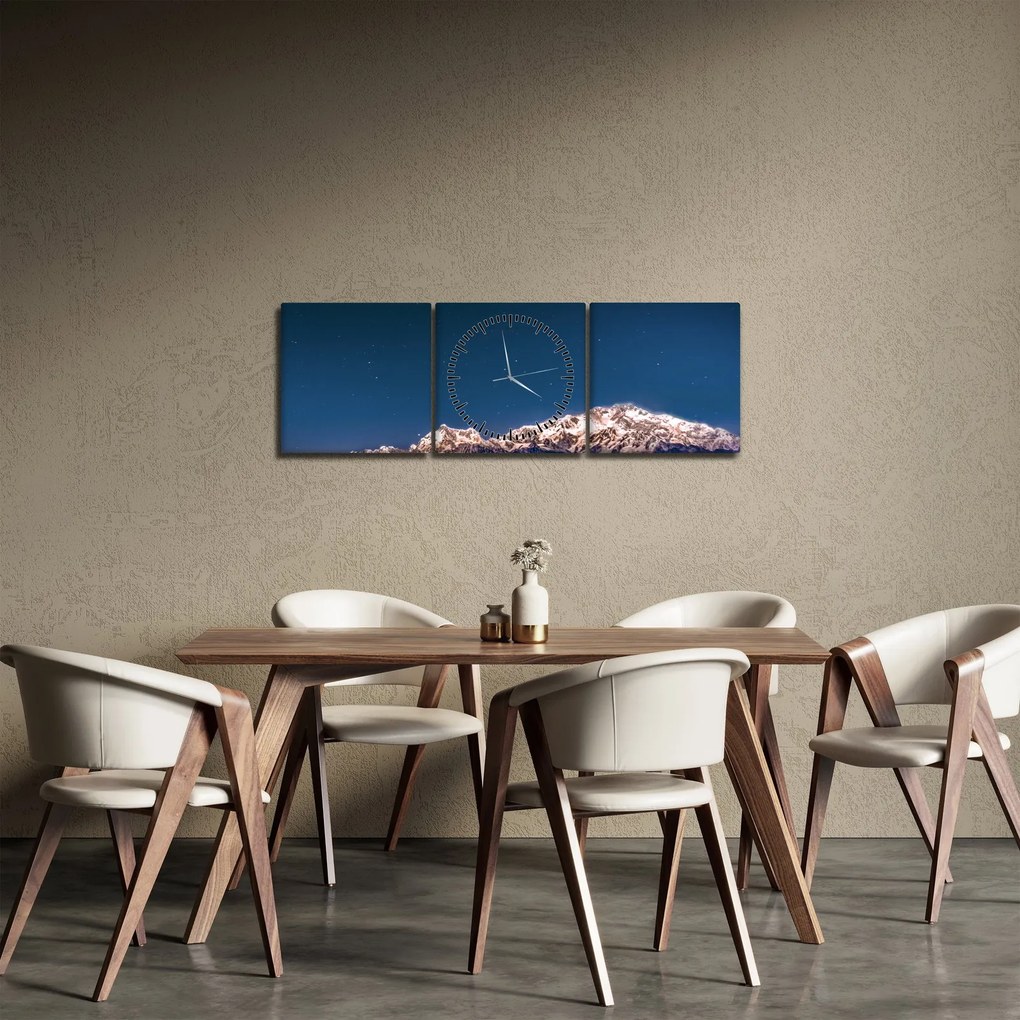 A hegyek és az éjszakai égbolt képe (órával) (90x30 cm)