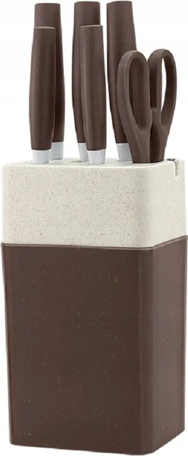 Home Elements 7 db-os konyhakés készlet állvánnyal, barna