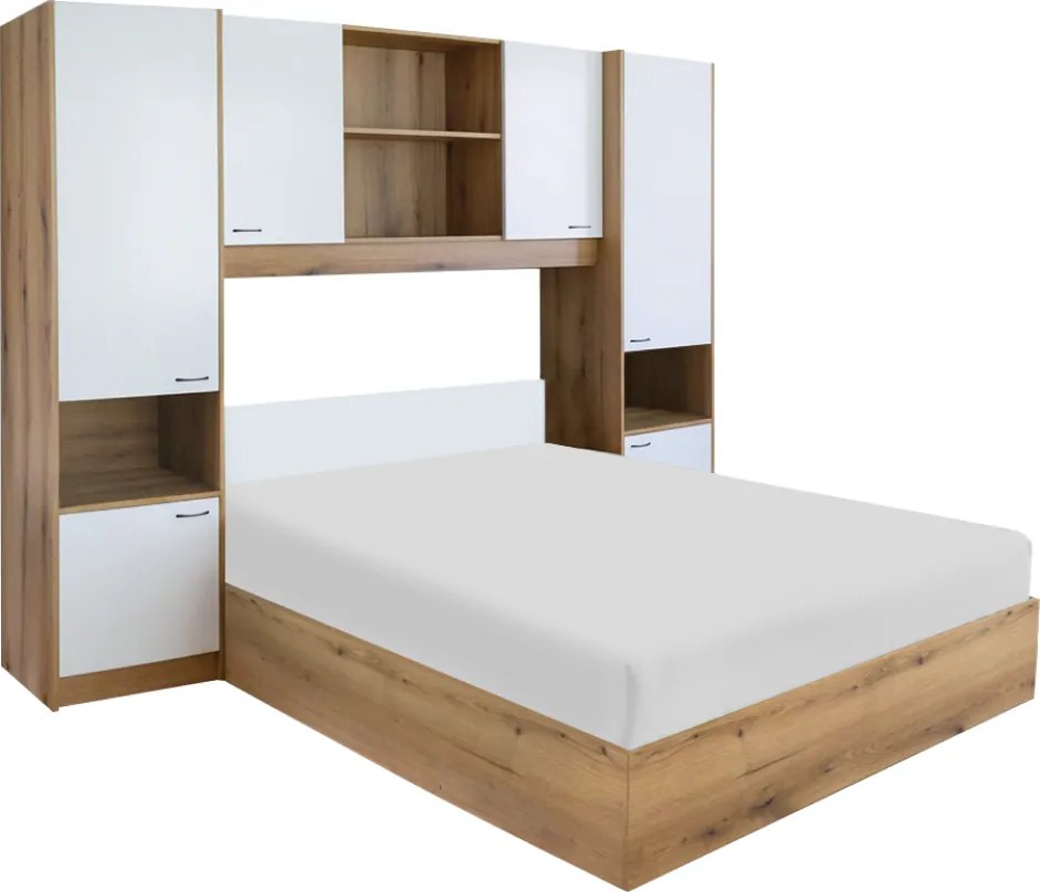 Ágy felépítménnyel, 160x200, fehér magasfényű HG, MILAGA