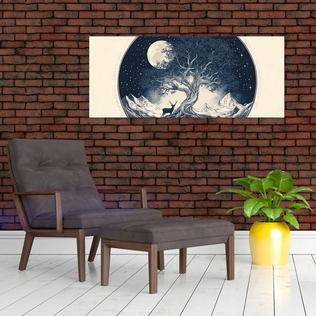Kép – Mágikus fa szarvassal I. (120x50 cm)