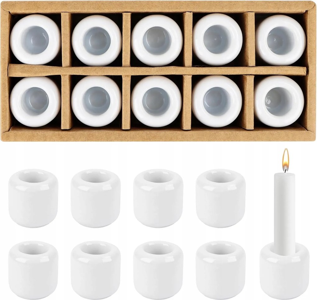Kerámia gyertyatartó, 10 db-os szett 1,8cm lyukkal, fehér