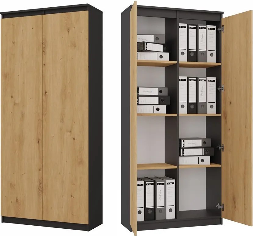 MIX RS-80 Bily gardróbszekrény, antracit-tölgy