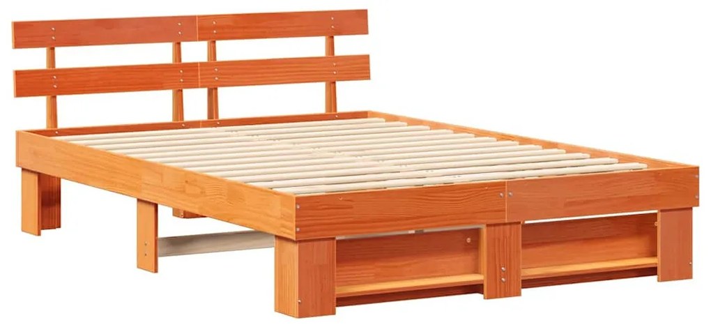 vidaXL Ágykeret fejtámlával Viaszbarna 140 x 200 cm Tömör fenyőfa