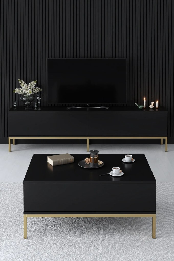 TV szekrény Lord - Black, Gold