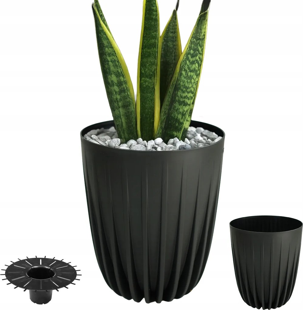 Kerti Kaspó 19CM-ES Betéttel Teraszra, Nappaliba, Fekete