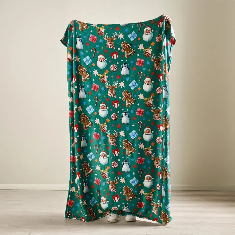 Zöld mikroplüss takaró karácsonyi mintával 130x170 cm Christmas Icons – Catherine Lansfield