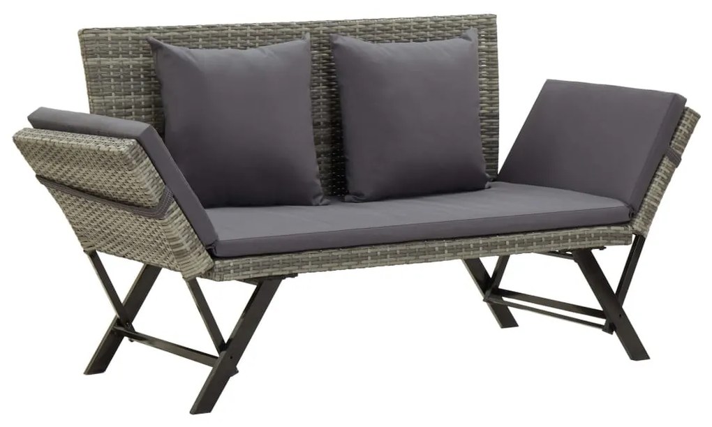 szürke polyrattan kerti pad párnával 176 cm