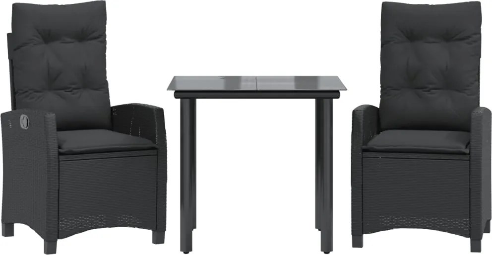 vidaXL 3 részes fekete polyrattan kerti étkezőgarnitúra párnákkal