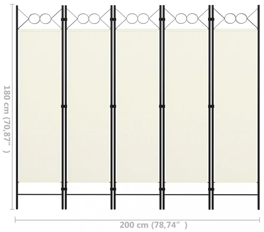 fehér 5 paneles paraván 200 x 180 cm