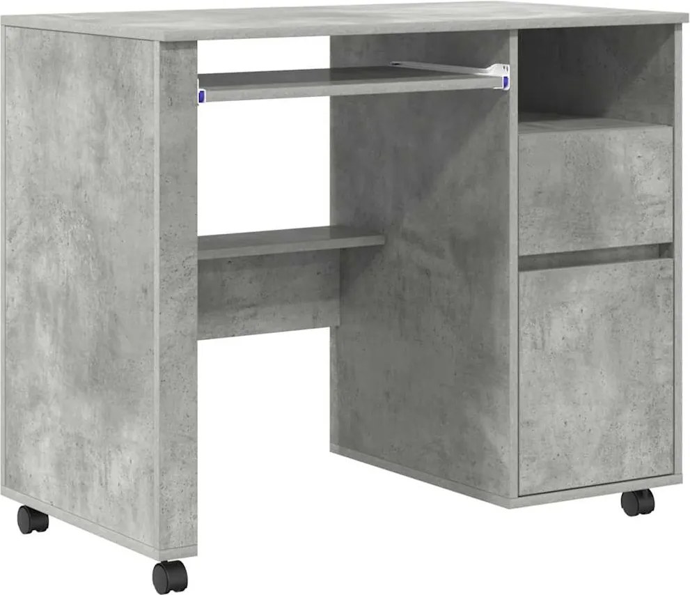 vidaXL Kerekes íróasztal fiókkal Beton Szürke 91 x 50 x 77 cm Faanyag