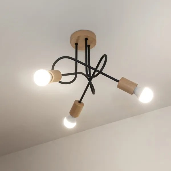 OXFORD felületre szerelt mennyezeti csillár 3xE27/15W/230V fenyő/fekete