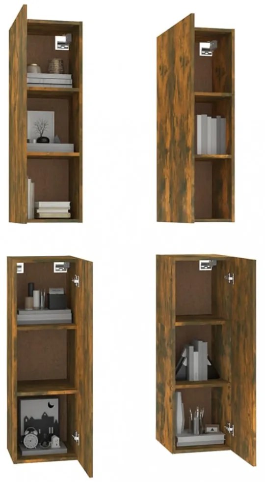 4 db füstös tölgy színű szerelt fa TV-szekrény 30,5x30x90 cm
