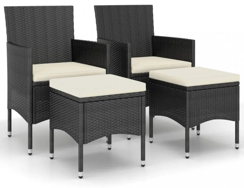 4 részes fekete kerti polyrattan szék- és zsámolyszett