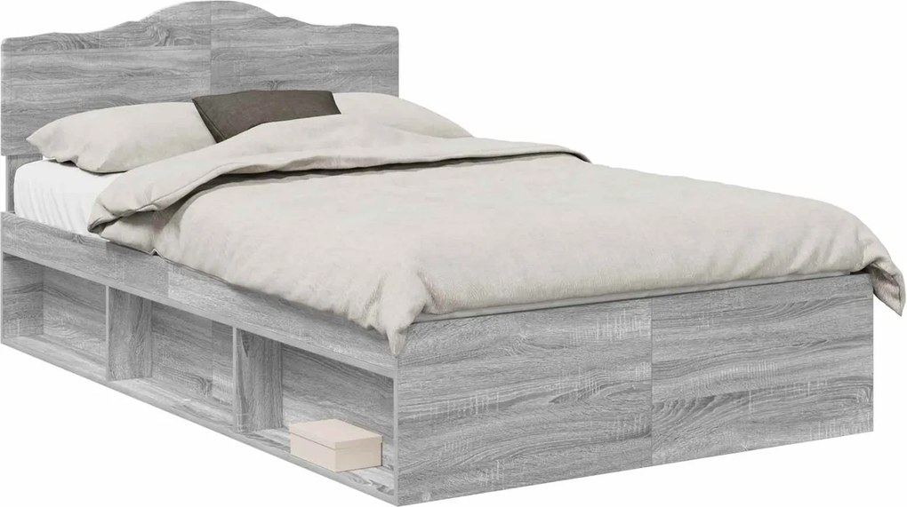 vidaXL Ágykeret fejtámlával Szürke Sonoma 120 x 190 cm Tömör fenyőfa
