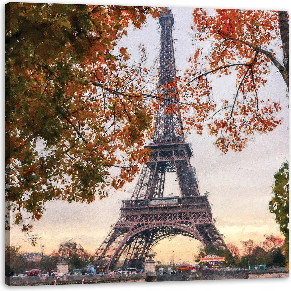 Vászonkép Eiffel-torony Franciaország Pasztell fák Ősz 40X40 cm