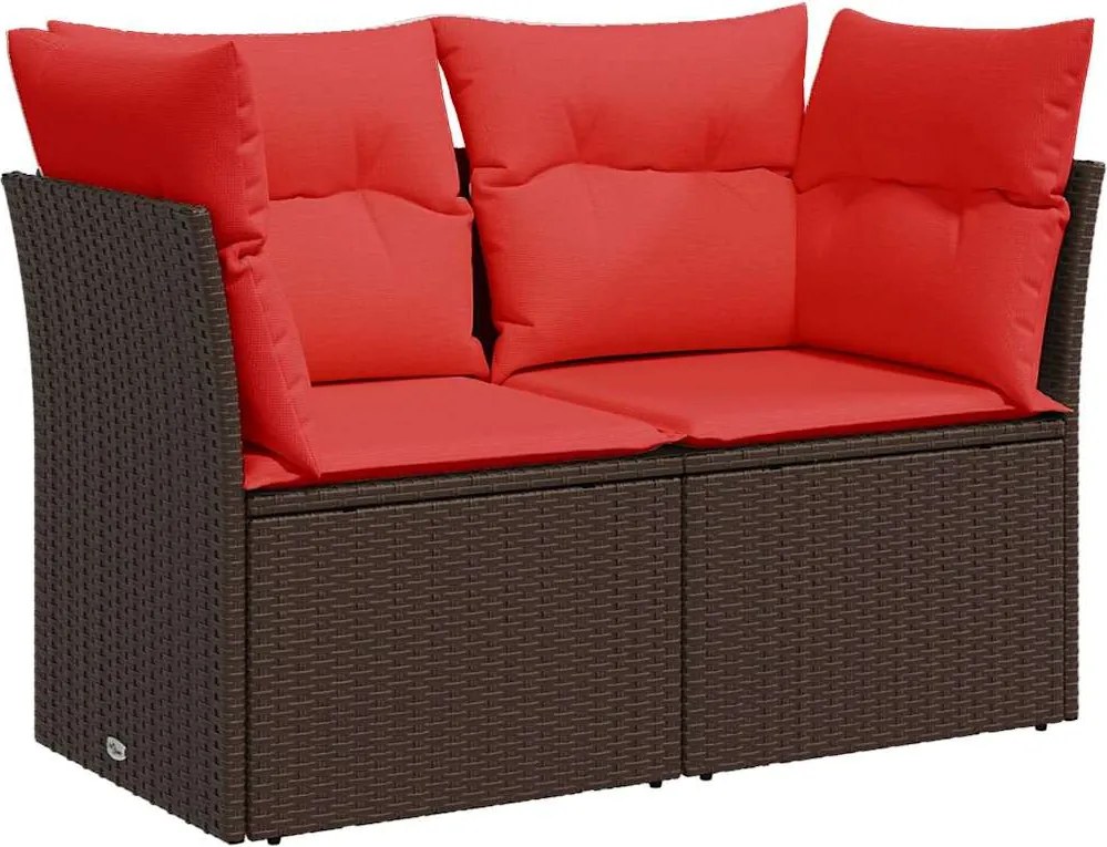 vidaXL kétszemélyes barna polyrattan kerti kanapé párnákkal