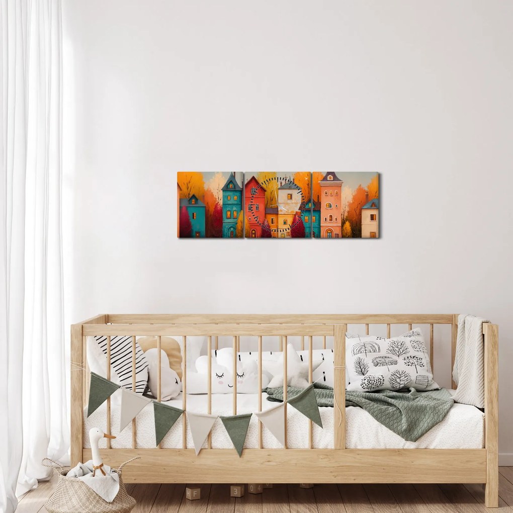 Kép - Őszi falu (órával) (90x30 cm)