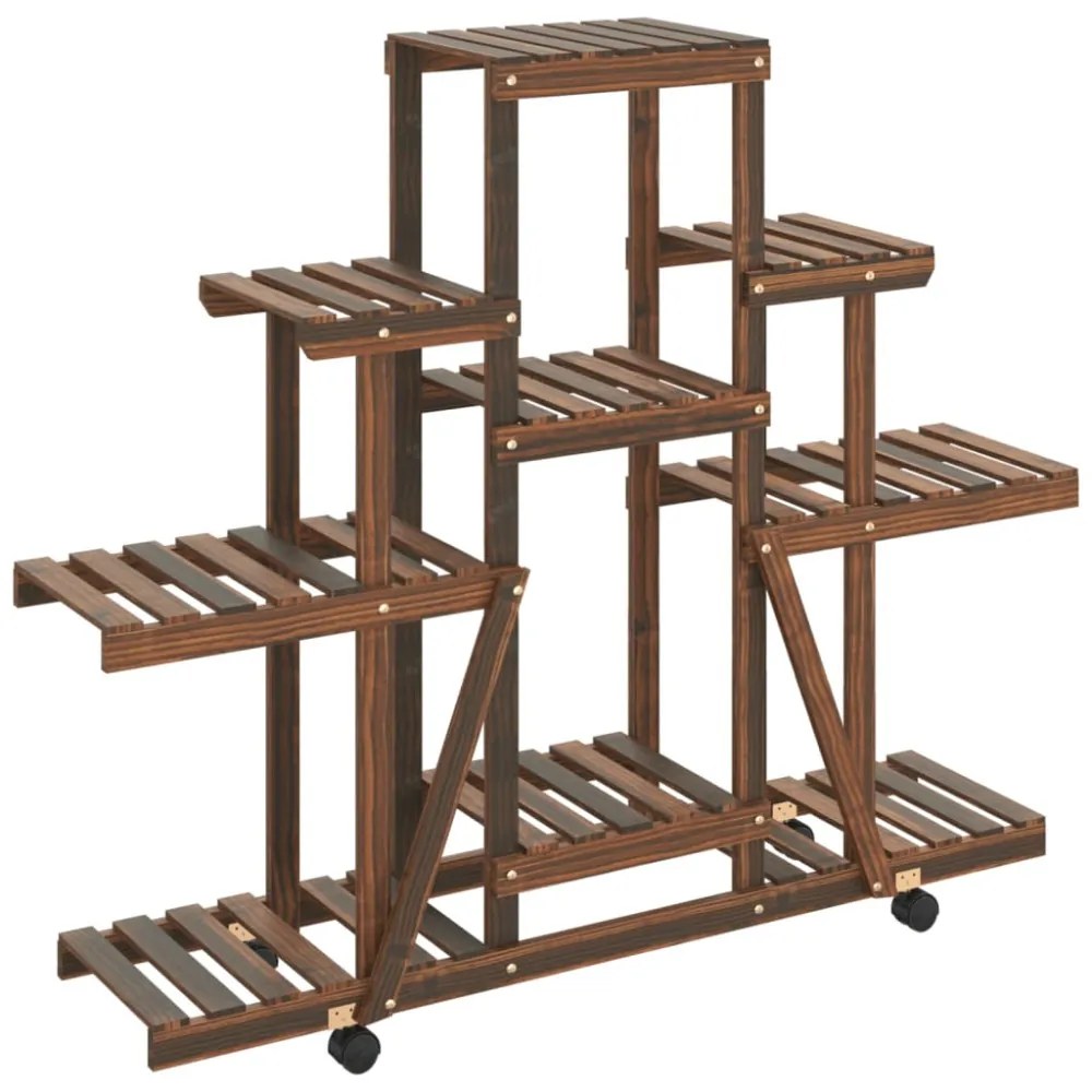 tömör fenyőfa virágtartó állvány kerekekkel 110 x 25 x 101 cm