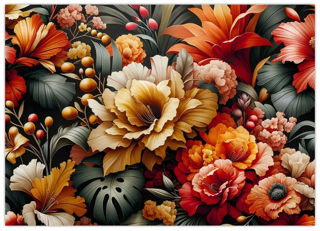 Kép - Narancs-vörös virágok (70x50 cm)