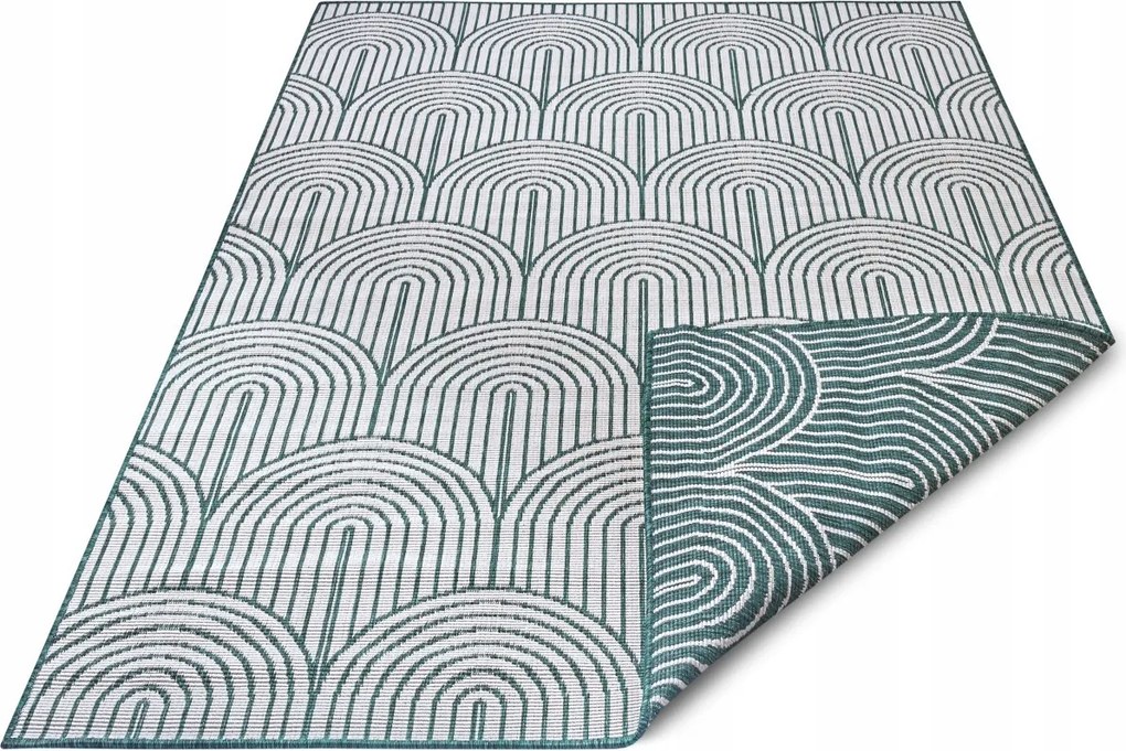 Teraszszőnyeg 120x170,zöld krémszínű kétoldalas,lapos szövésű zsinóros