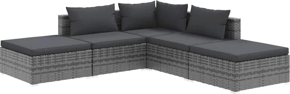 5 részes szürke polyrattan kerti ülőgarnitúra párnákkal