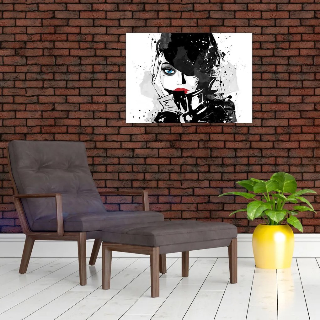 Üveg kép - A titokzatos nő (70x50 cm)
