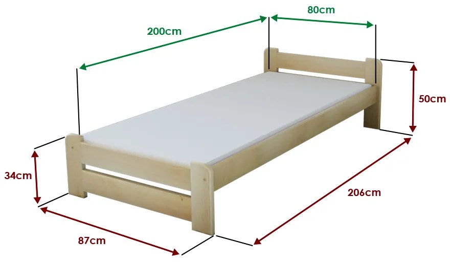 Emily ágy 80x200 cm, fenyőfa Ágyrács: Lamellás ágyrács, Matrac: Coco Maxi 20 cm matrac