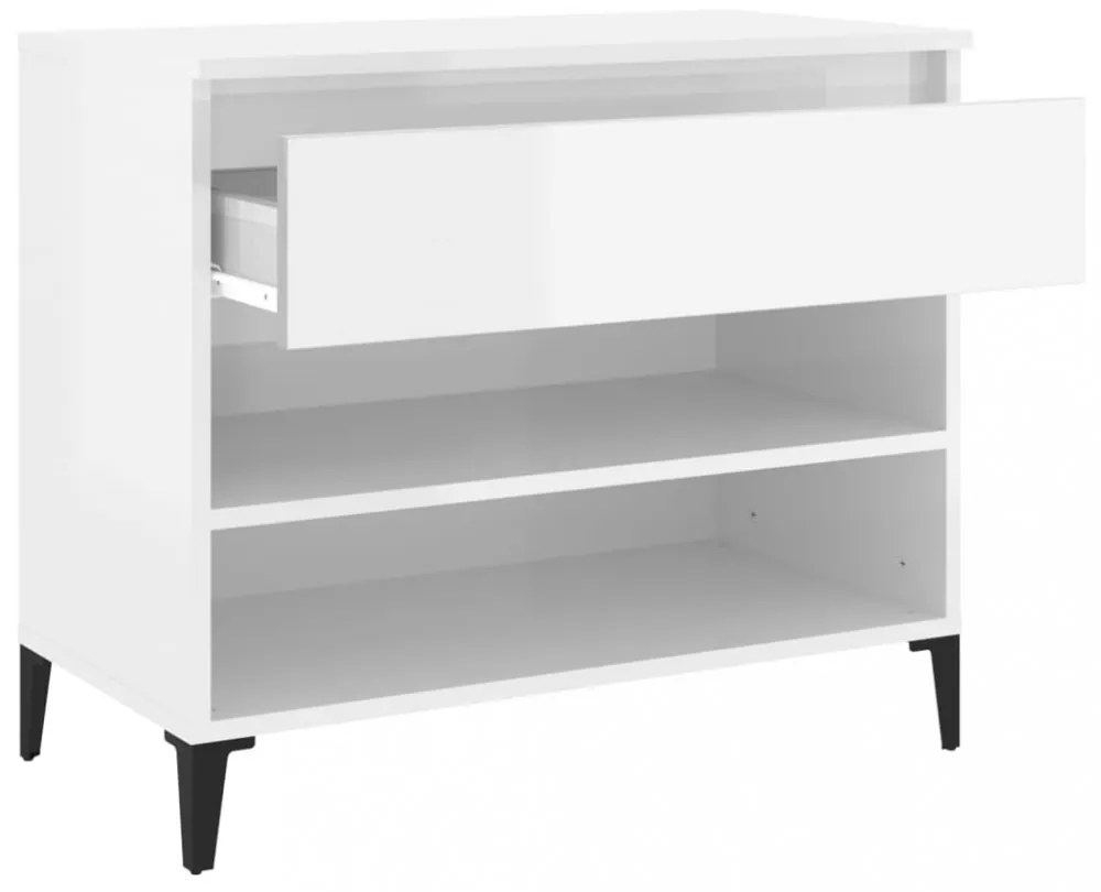 magasfényű fehér szerelt fa cipőszekrény 70 x 36 x 60 cm