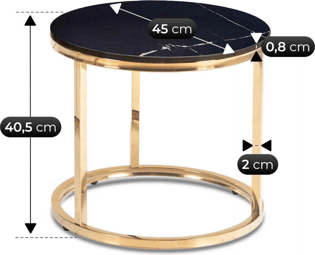 MILANO kerámia dohányzóasztal szett 45/60 cm, fekete márvány/arany