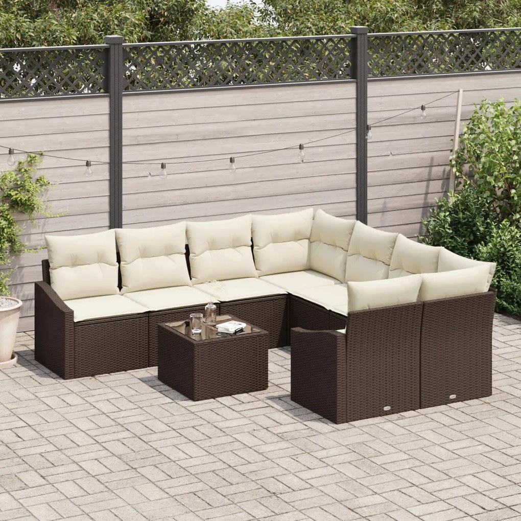 Kert Sofa Szett 9 db-os Barna Rattan Kert Sofa Tárolóval