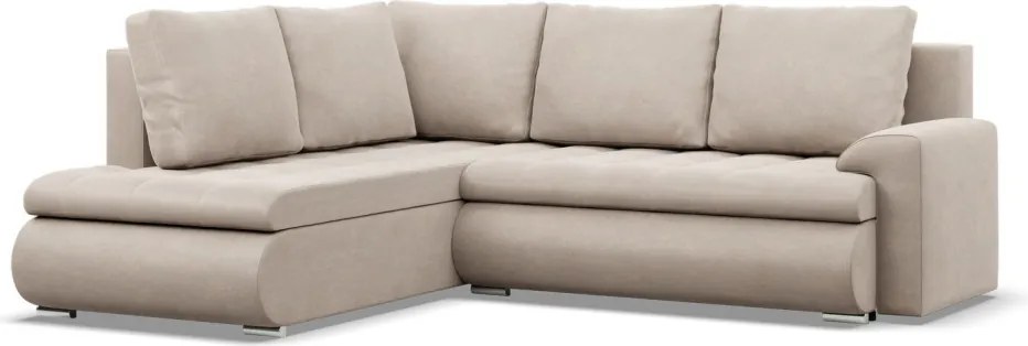 Tokio sarokkanapé, L alakú háttámlával, 2 ágyneműtartóval, bársony, baloldali, bézs