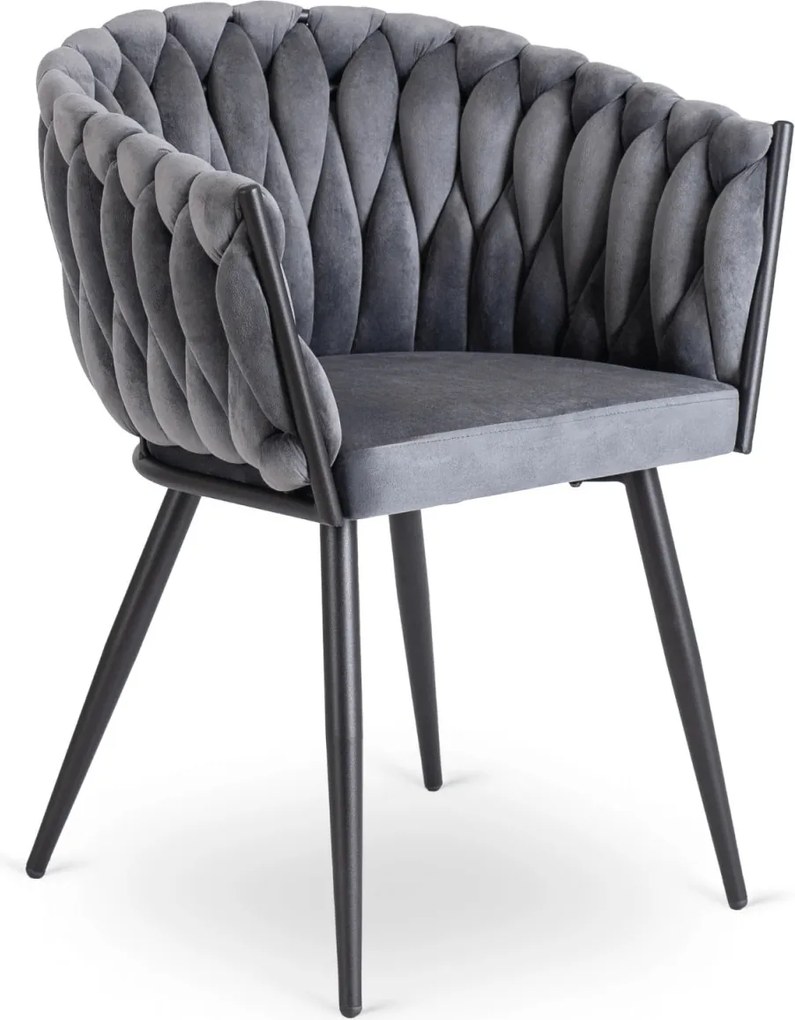 Fonott bársony szék szürke színben, ELENA