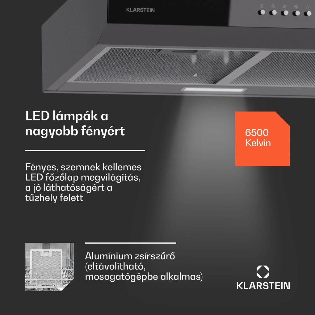 Klarstein Contempo 60, páraelszívó, 60 cm, szekrény alatti, 200 m³/ó, LED, akril, rozsdamentes acél