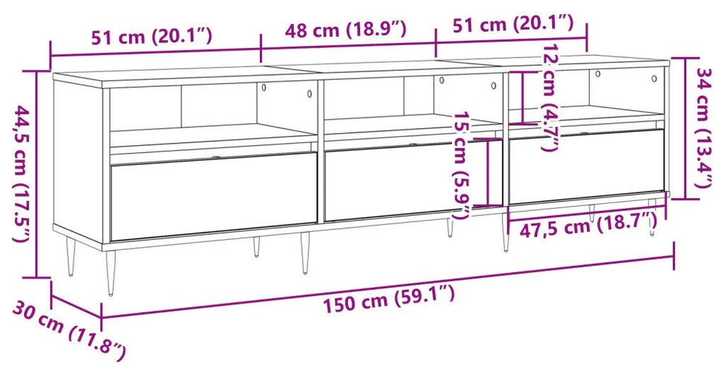 vidaXL TV szekrény Artisan tölgy 150 x 30 x 45 cm Faanyag
