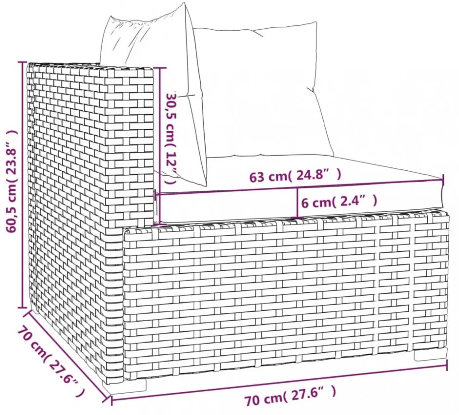 vidaXL 4 részes barna polyrattan kerti bútorszett párnákkal