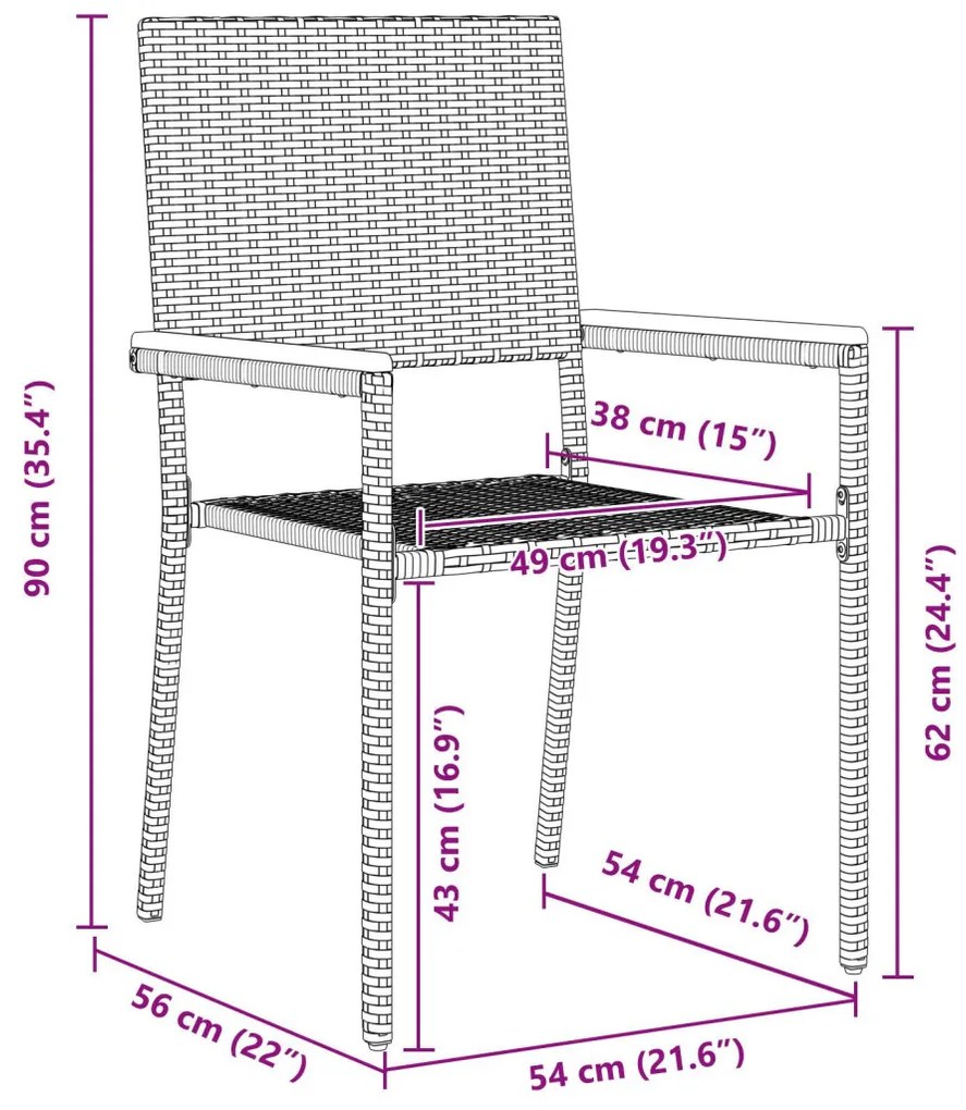 5 Részes Kerti Étkező Szett Fekete Poly Rattan
