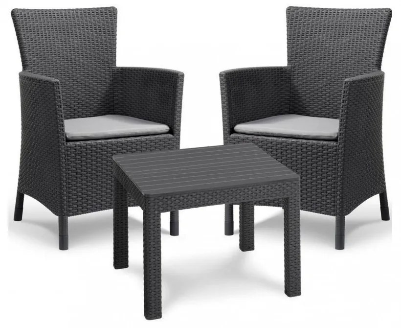 Rosario Balcony set kerti bútor garnitúra, grafit színben, világos szürke párnával