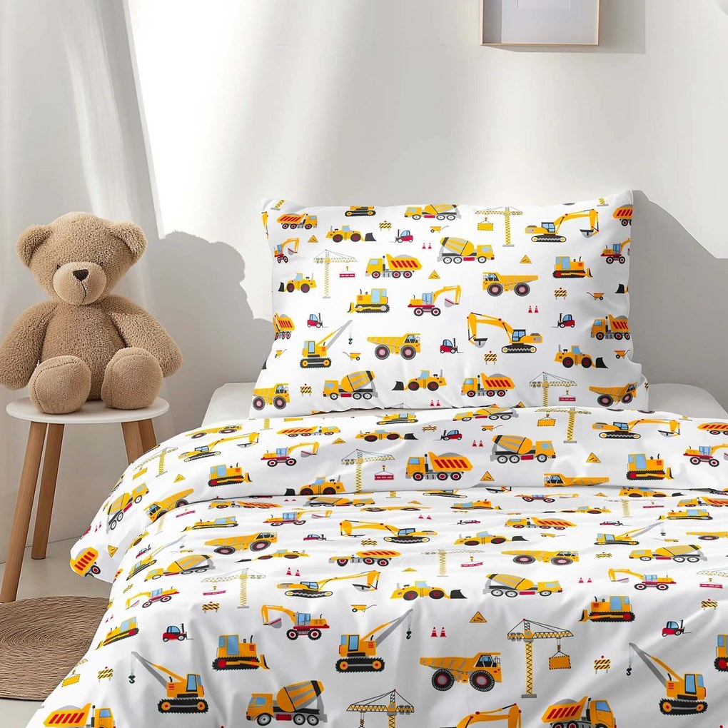 Goldea gyerek pamut ágyneműhuzat - teherautók és kotrógépek 150 x 200 és 50 x 60 cm